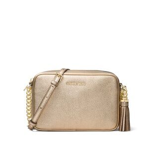 Michael Kors Pale Gold Leather Crossbody Bag with Tassel